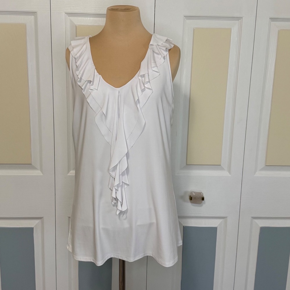 Niki Bridges White Ruffle V-Neck‎ Sleeveless Shapewear Top N4661 Womens Size M